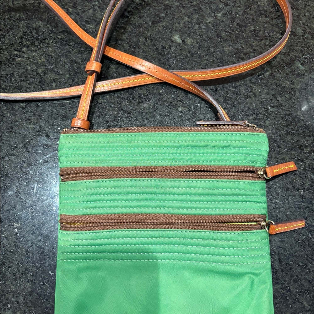 Dooney & Bourke Green Crossbody Bag with Tan Straps